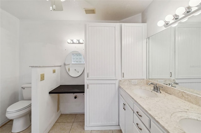 bathroom with vanity, tile patterned floors, and toilet