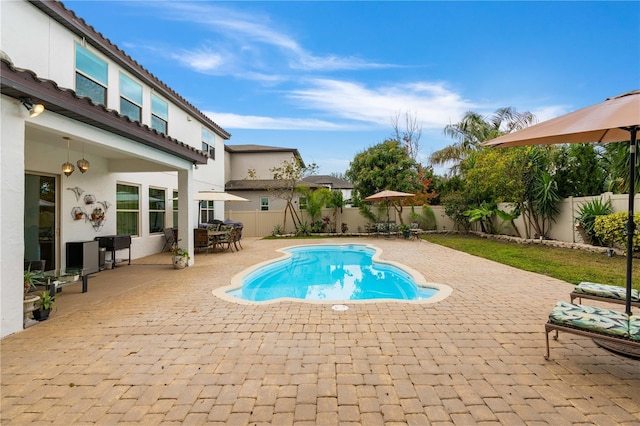 view of swimming pool with a patio area