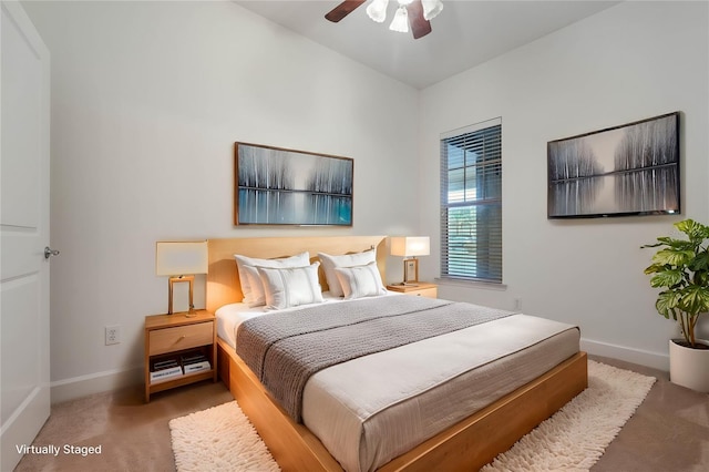 bedroom with carpet flooring and ceiling fan