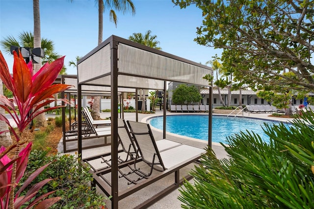 view of swimming pool featuring a patio