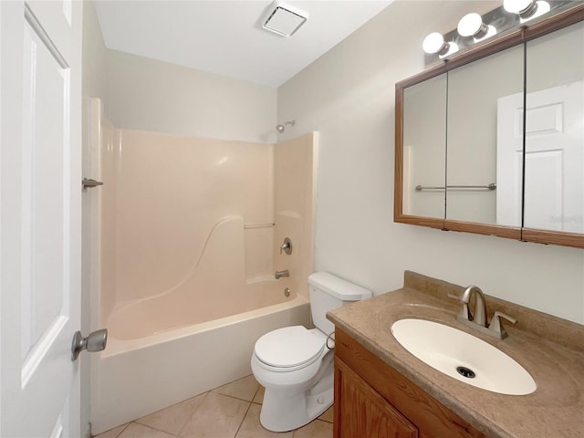 full bathroom featuring tile patterned flooring, vanity, toilet, and shower / bathing tub combination