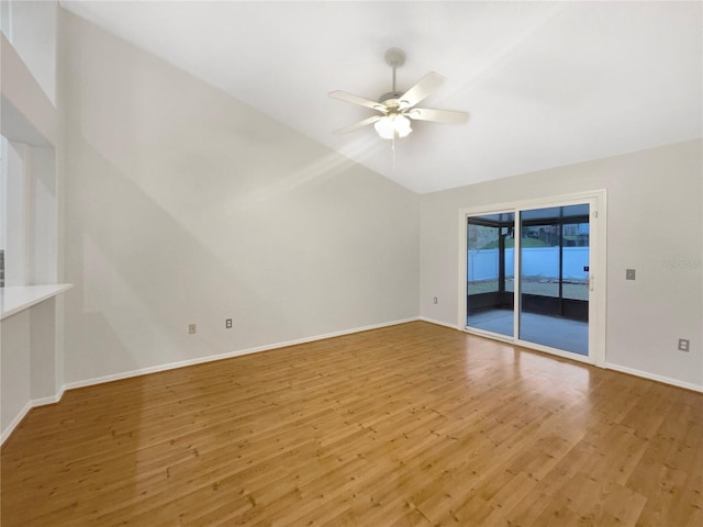 unfurnished living room featuring ceiling fan and light wood-type flooring