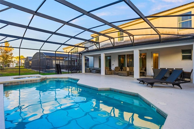 2628 Calistoga Ave, Kissimmee, FL 34741 - view of pool with an outdoor living space, a patio, glass enclosure, and a pool with connected hot tub