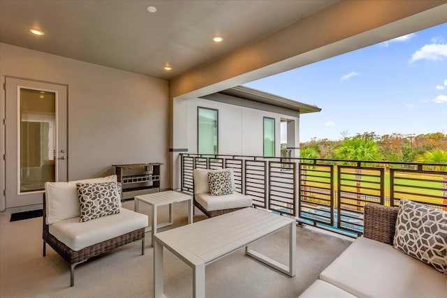 view of patio / terrace featuring a balcony and outdoor lounge area