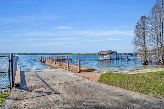 view of dock with a water view