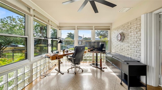 105 17th Ave NE, Saint Petersburg, FL 33704 - office area featuring brick wall, visible vents, and ceiling fan