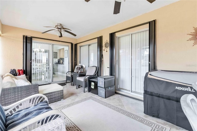 view of patio with an outdoor hangout area and ceiling fan