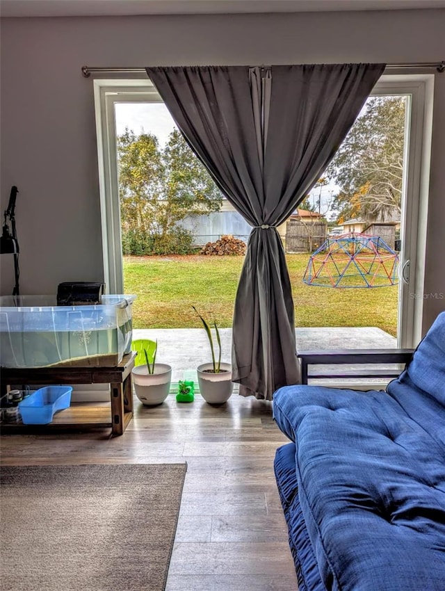 interior space with plenty of natural light and hardwood / wood-style flooring