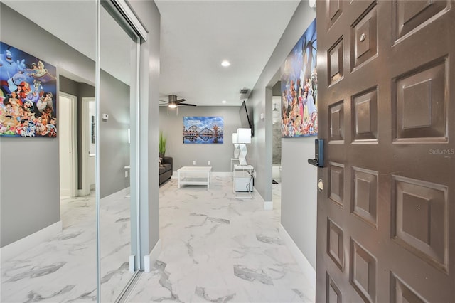 bathroom with ceiling fan