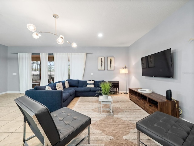 living room with light tile patterned floors