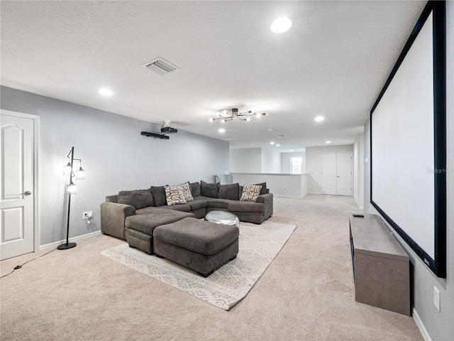 living room featuring light colored carpet