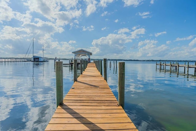 dock area with a water view