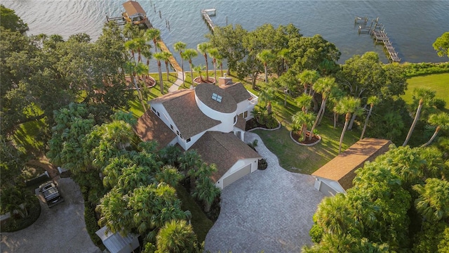 aerial view featuring a water view