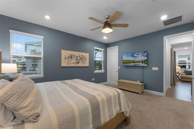 bedroom featuring carpet and ceiling fan