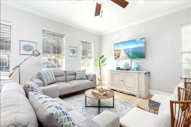 living room featuring ceiling fan