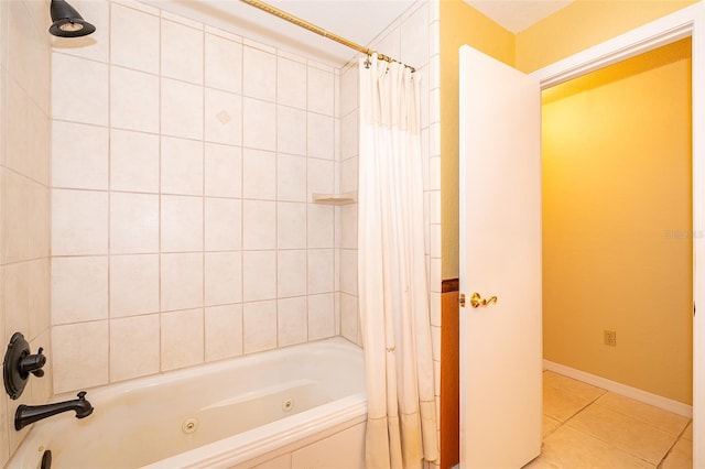 bathroom with tile patterned floors and shower / bathtub combination with curtain