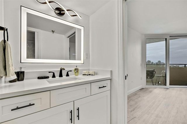 bathroom featuring vanity and hardwood / wood-style floors