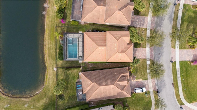 aerial view with a water view