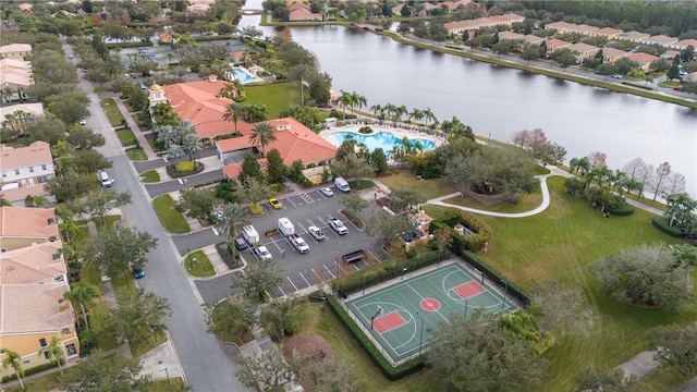 aerial view with a water view