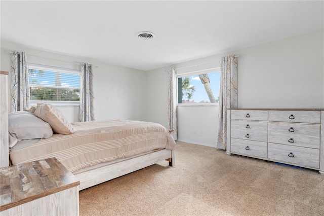 carpeted bedroom with multiple windows