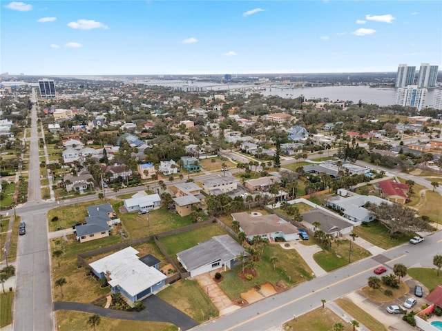 aerial view featuring a water view