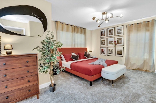 bedroom featuring light colored carpet