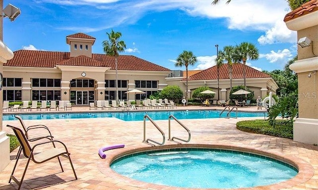 view of pool featuring a patio and a community hot tub