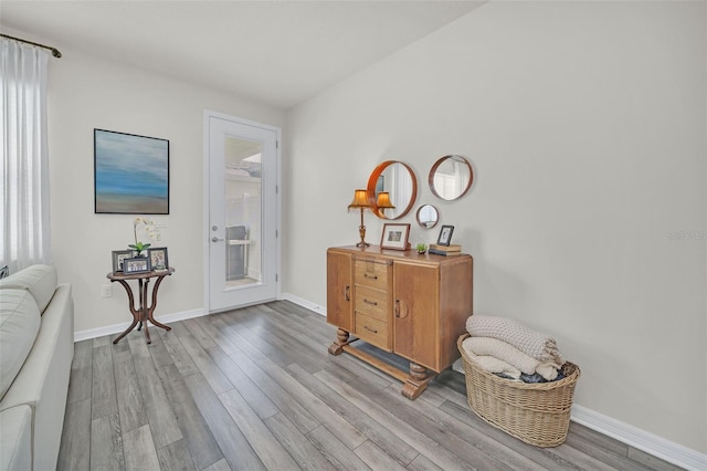 sitting room featuring light hardwood / wood-style flooring