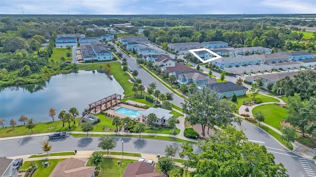 aerial view with a water view