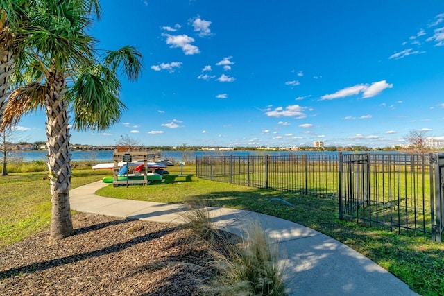 view of yard with a water view