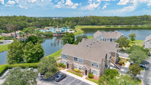 aerial view with a water view