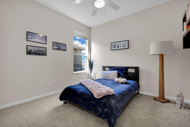 bedroom featuring ceiling fan and carpet floors