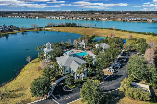 aerial view with a water view