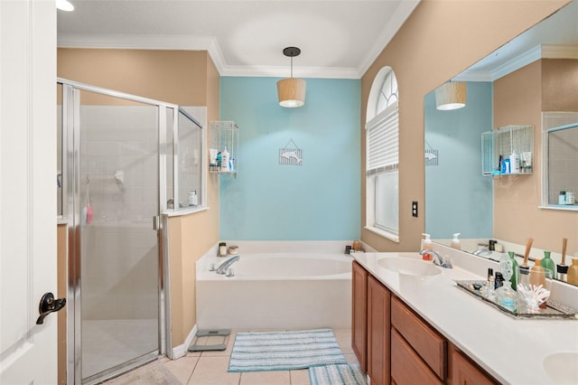 full bathroom featuring a sink, a shower stall, and a bath