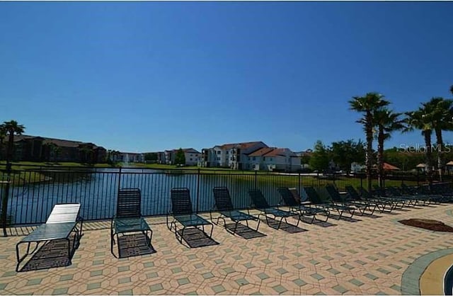 view of patio / terrace with a water view