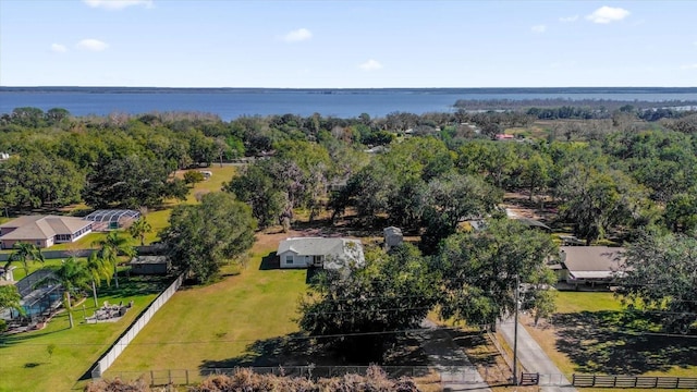 bird's eye view featuring a water view