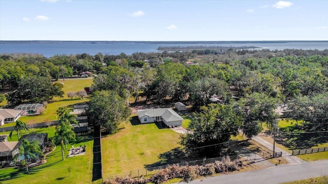 bird's eye view featuring a water view