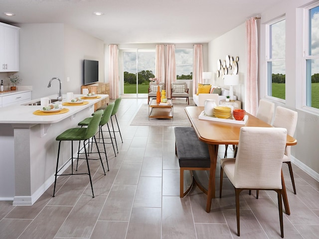 dining room featuring sink and a wealth of natural light