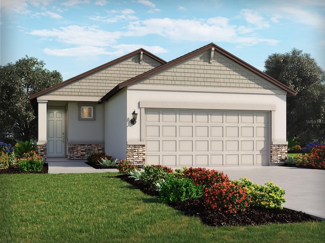 view of front facade with a garage and a front yard