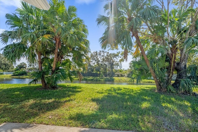 view of yard featuring a water view