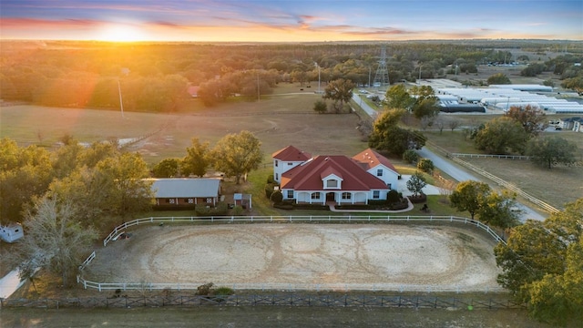 view of aerial view at dusk