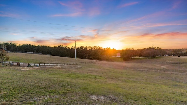 yard at dusk with a rural view