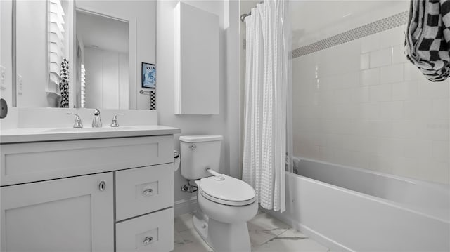 full bathroom featuring vanity, toilet, and shower / bath combo with shower curtain