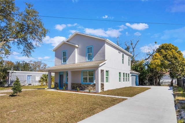 view of front of house featuring a porch and a front lawn