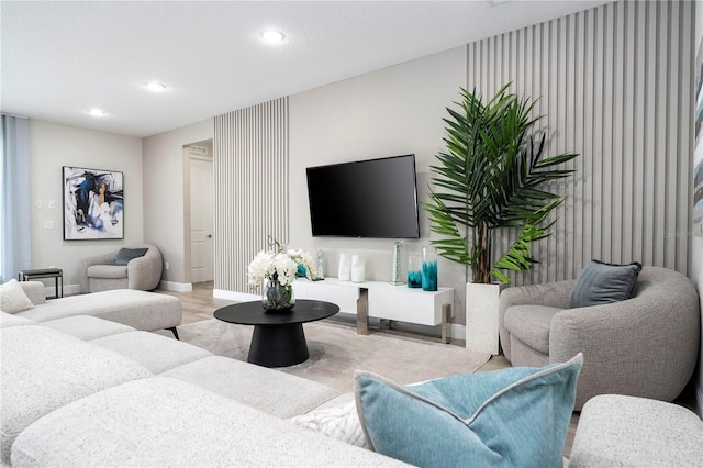 living room with light wood-type flooring