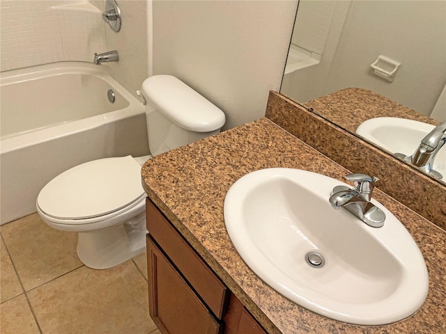 full bathroom featuring tile patterned flooring, vanity, tub / shower combination, and toilet