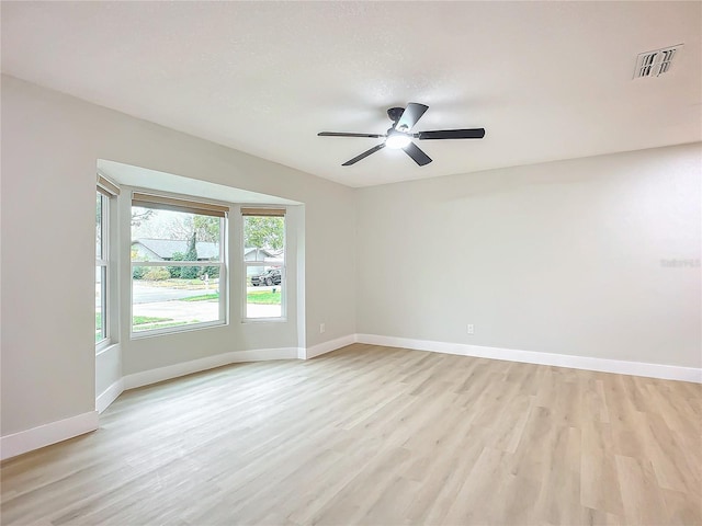 empty room featuring ceiling fan and light hardwood / wood-style flooring