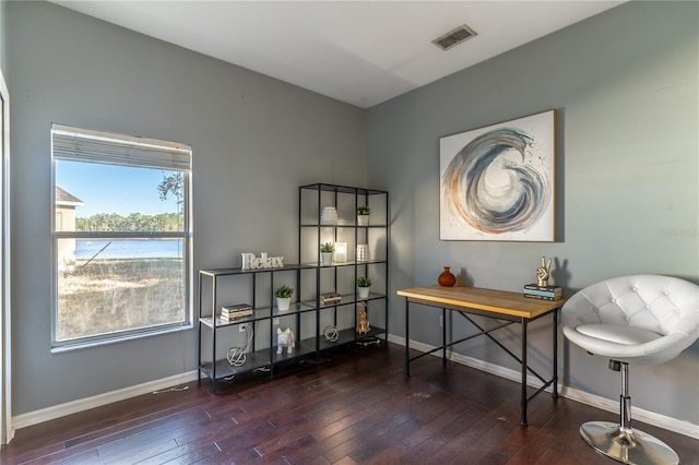 home office featuring dark wood-type flooring