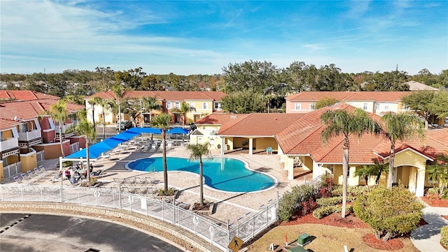 view of swimming pool featuring a patio area