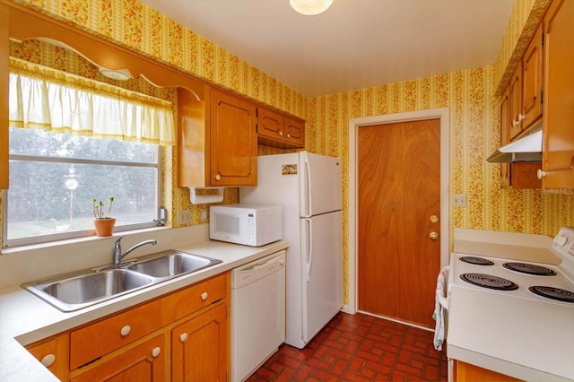 kitchen with sink and white appliances